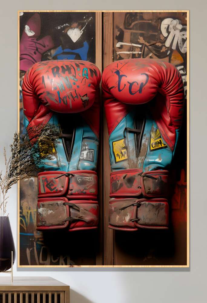 Quadro Decorativo Luvas de Boxe com efeitos Escritos
