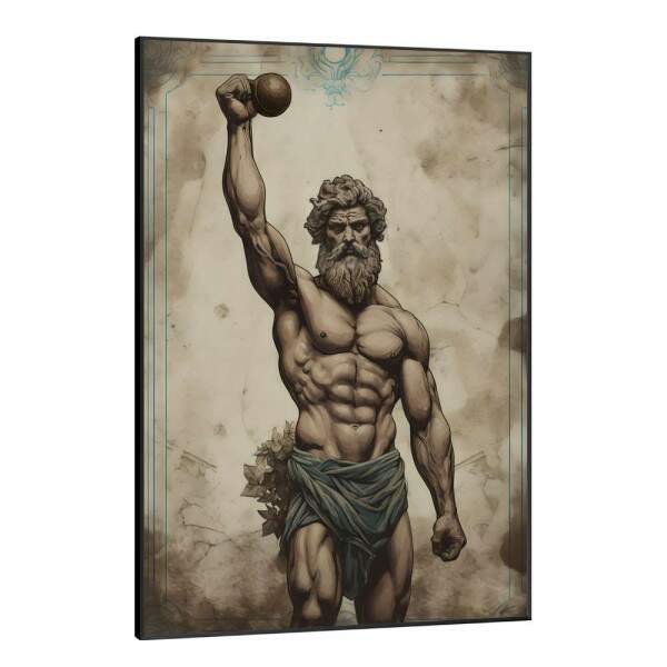 Quadro Decorativo Musculao Homem Levantando Peso com Estilo Grego