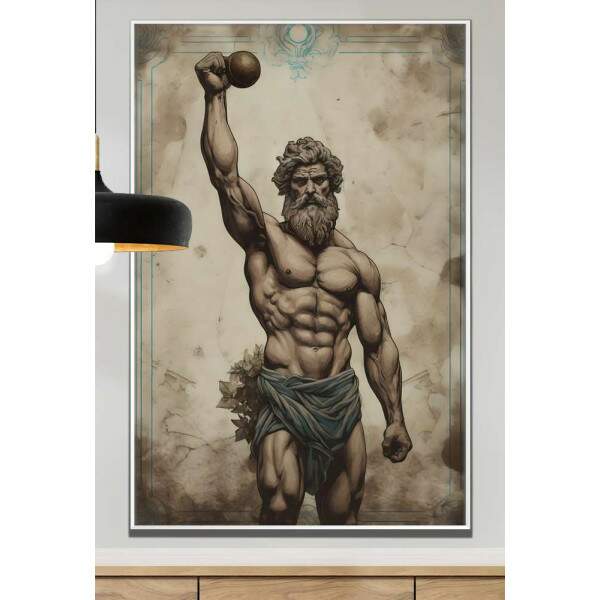 Quadro Decorativo Musculao Homem Levantando Peso com Estilo Grego