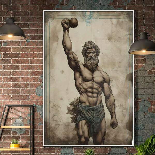 Quadro Decorativo Musculao Homem Levantando Peso com Estilo Grego