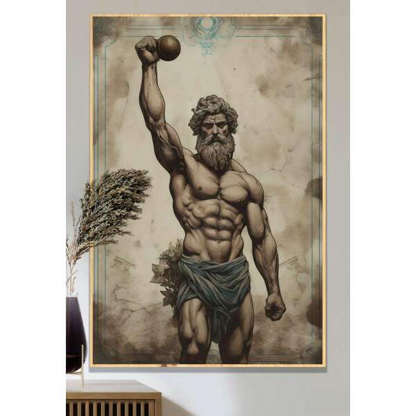 Quadro Decorativo Musculao Homem Levantando Peso com Estilo Grego