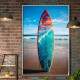 Quadro Decorativo Prancha de Surf Na Praia com Desenho Laranja