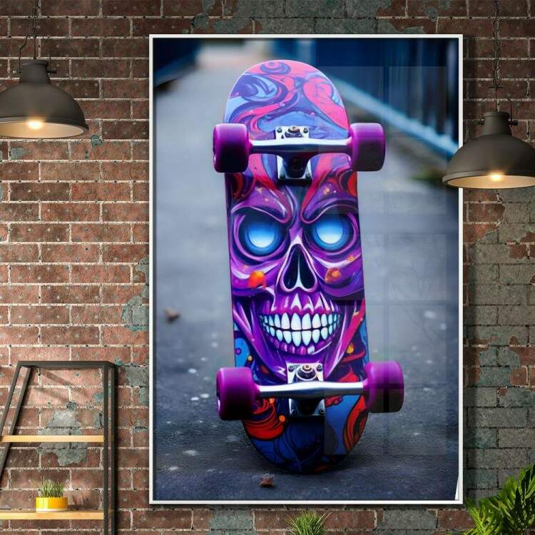 Quadro Decorativo Skate na Rua Esqueleto