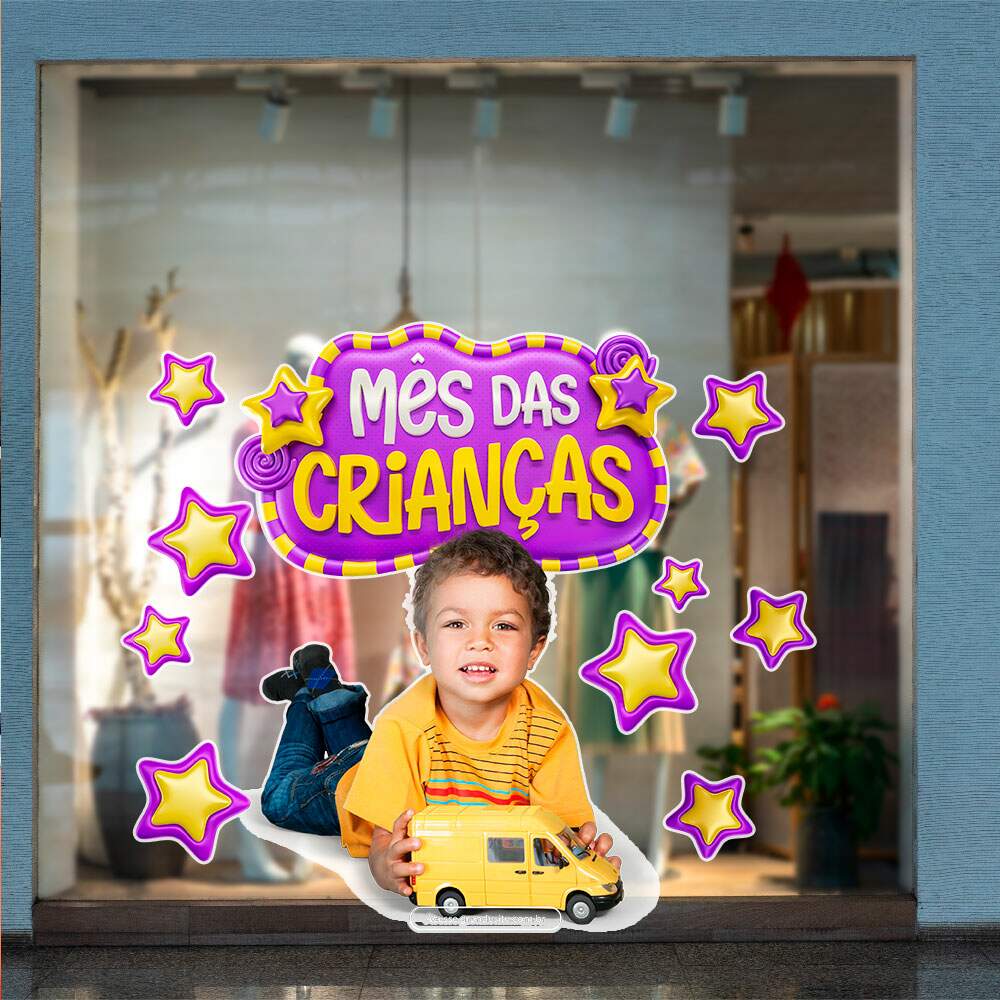 Adesivo de Parede Para Vitrine Dia Das Crianas Menino com Carrinho