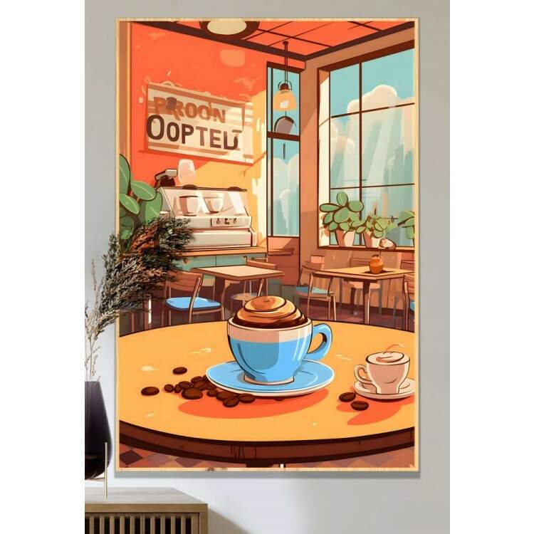 Quadro Decorativo Lanchonete de Caf com Xcara em cima da Mesa