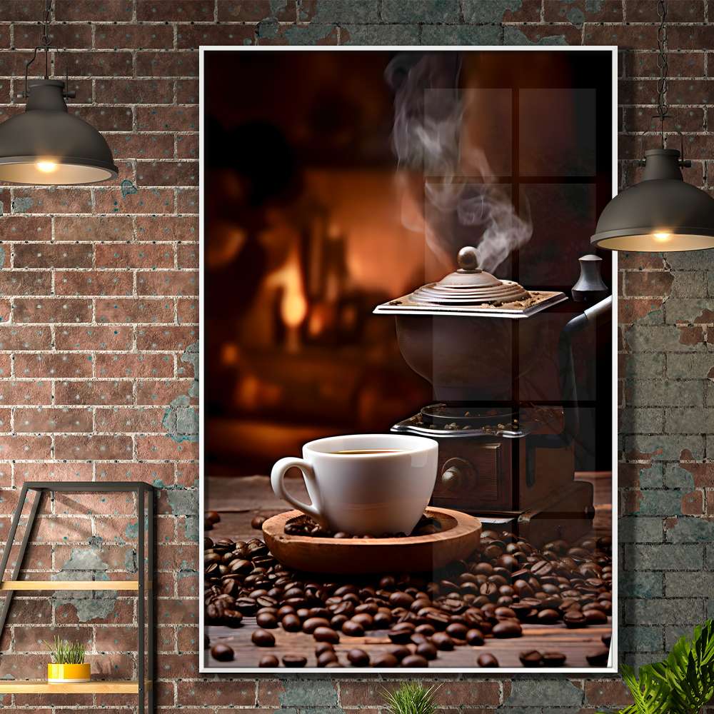 Quadro Decorativo X�cara de Caf� Com Gr�os Torrados 5