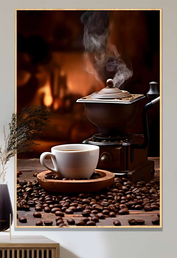 Quadro Decorativo X�cara de Caf� Com Gr�os Torrados 5
