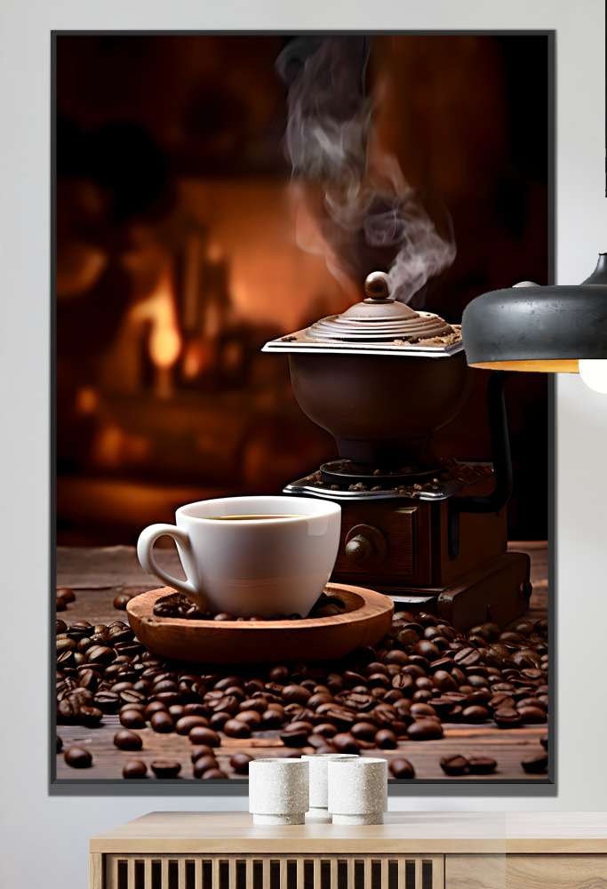 Quadro Decorativo X�cara de Caf� Com Gr�os Torrados 5