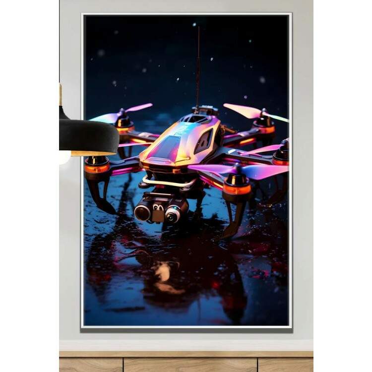 Quadro Decorativo Drone Voando Colorido