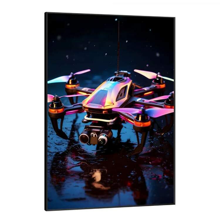 Quadro Decorativo Drone Voando Colorido