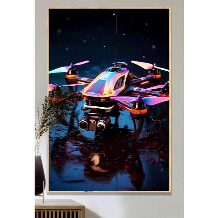 Quadro Decorativo Drone Voando Colorido