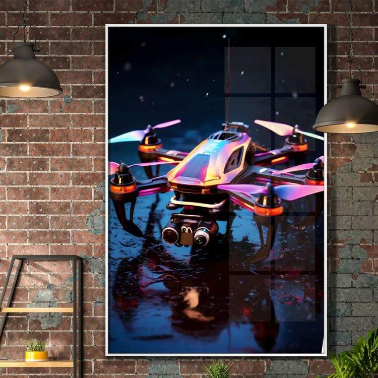 Quadro Decorativo Drone Voando Colorido