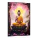 Quadro Decorativo Buda em Paisagem com Flores Rosas e Flor de Lotus