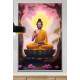 Quadro Decorativo Buda em Paisagem com Flores Rosas e Flor de Lotus
