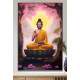 Quadro Decorativo Buda em Paisagem com Flores Rosas e Flor de Lotus
