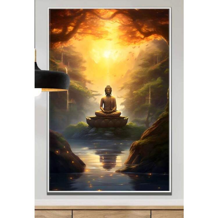 Quadro Decorativo Buda Sobre Flor de Lotus
