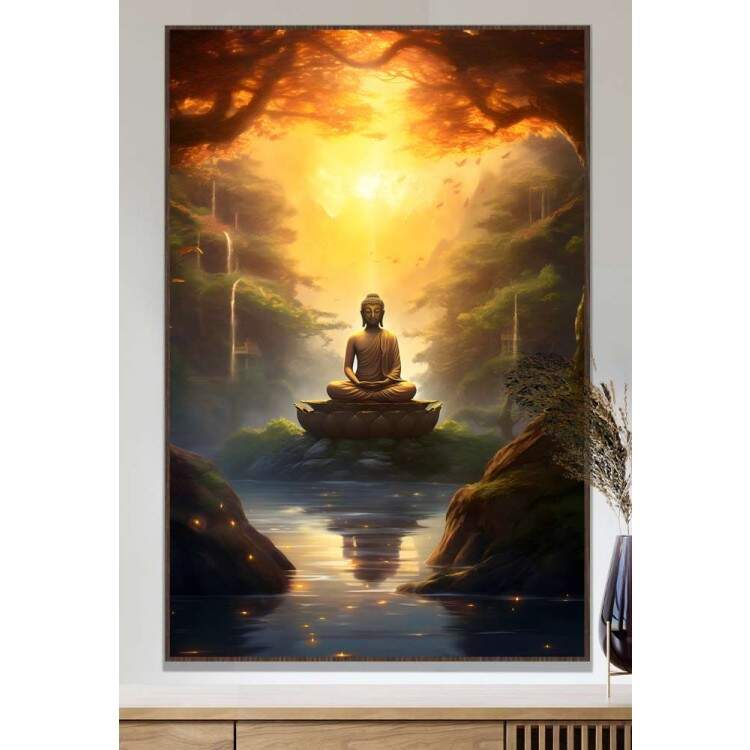 Quadro Decorativo Buda Sobre Flor de Lotus
