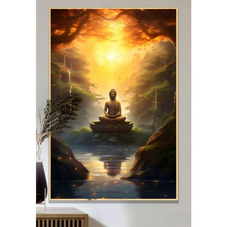 Quadro Decorativo Buda Sobre Flor de Lotus