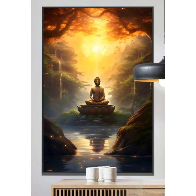 Quadro Decorativo Buda Sobre Flor de Lotus