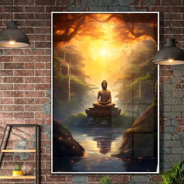 Quadro Decorativo Buda Sobre Flor de Lotus