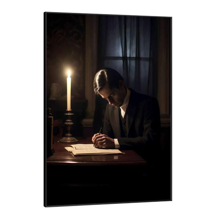 Quadro Decorativo Chico Xavier Escrevendo Sobre Iluminao de Vela