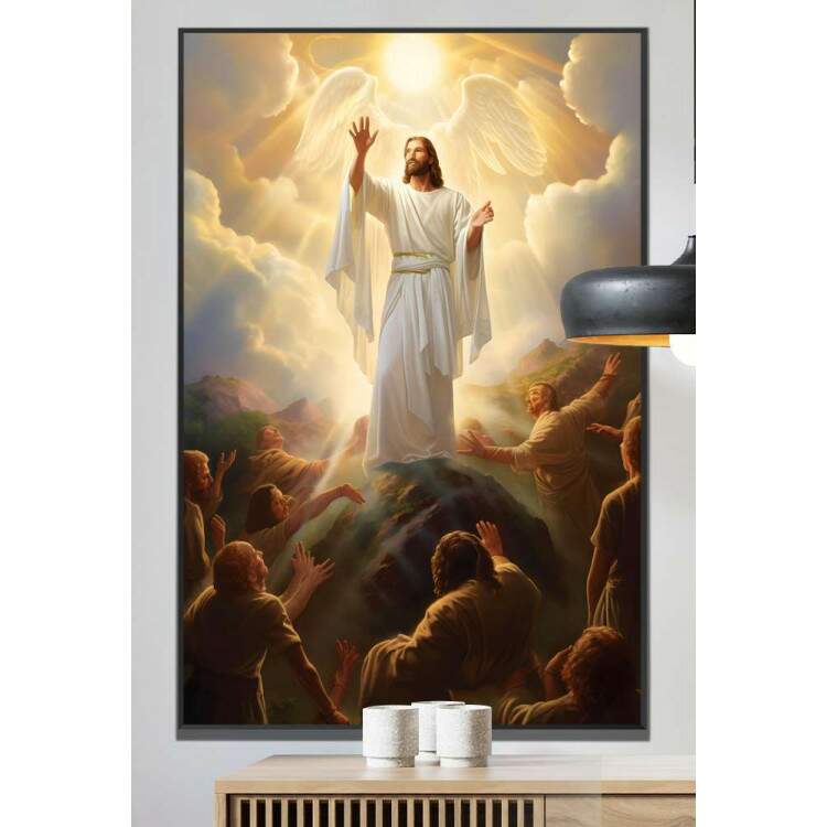 Quadro Decorativo Jesus Cristo com Asas Iluminado Pelo Sol