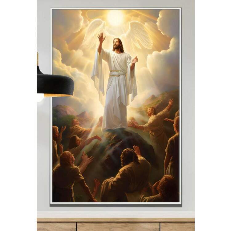 Quadro Decorativo Jesus Cristo com Asas Iluminado Pelo Sol