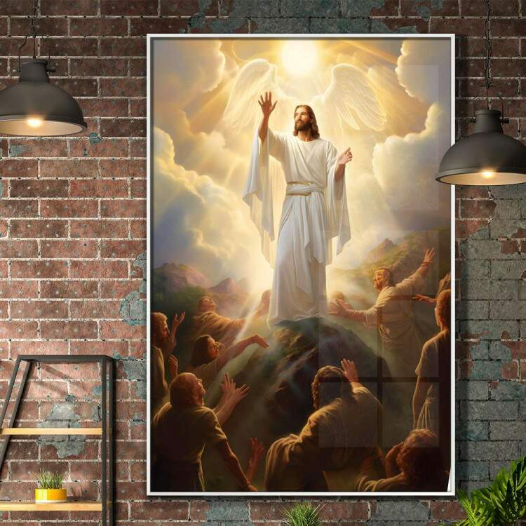 Quadro Decorativo Jesus Cristo com Asas Iluminado Pelo Sol