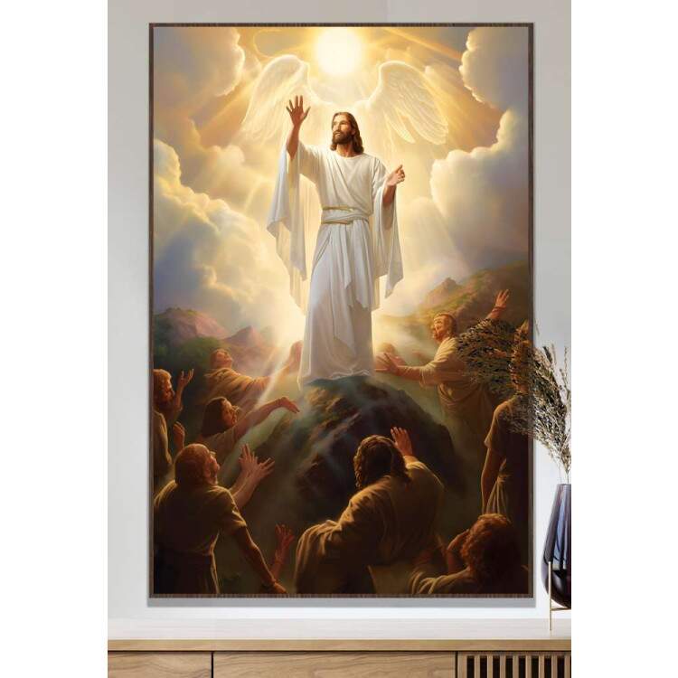 Quadro Decorativo Jesus Cristo com Asas Iluminado Pelo Sol