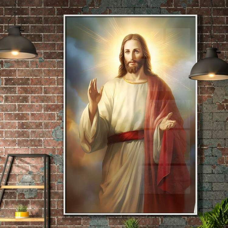 Quadro Decorativo Jesus Cristo com Fundo de Nuvens