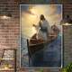 Quadro Decorativo Jesus Cristo em Barco Iluminado Pelo Sol