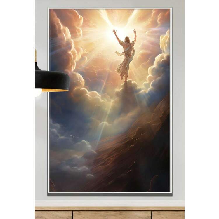Quadro Decorativo Jesus Cristo em Cu Iluminado Cheio de Nuvens