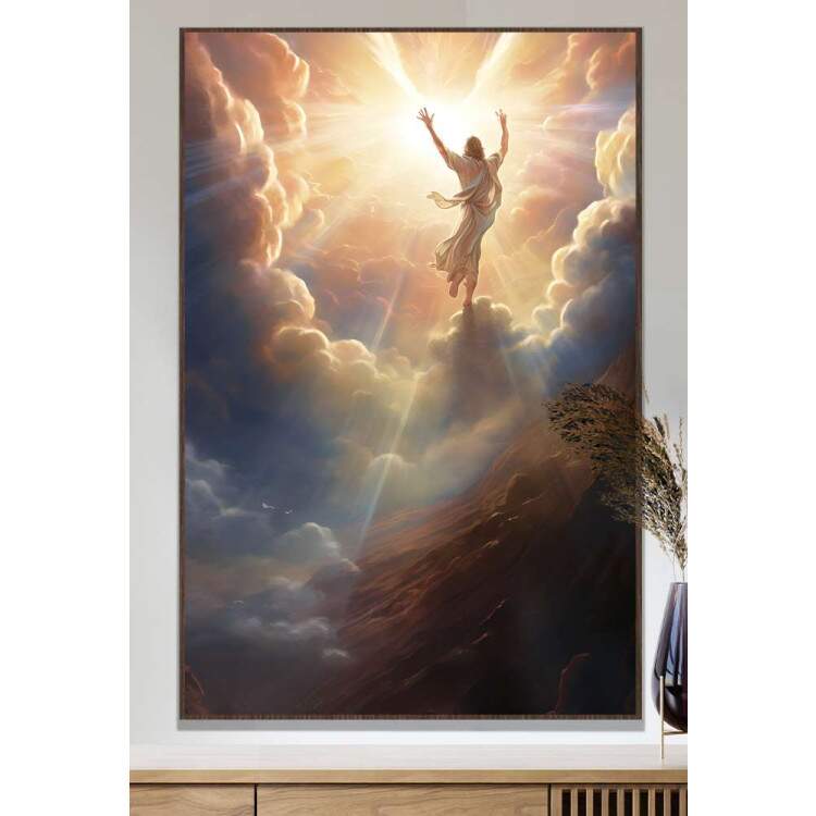 Quadro Decorativo Jesus Cristo em Cu Iluminado Cheio de Nuvens