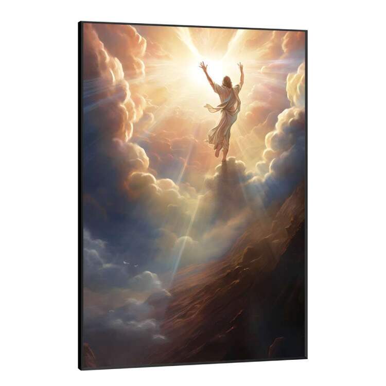 Quadro Decorativo Jesus Cristo em Cu Iluminado Cheio de Nuvens