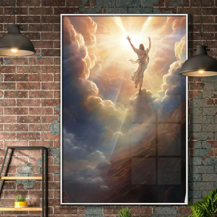 Quadro Decorativo Jesus Cristo em Cu Iluminado Cheio de Nuvens