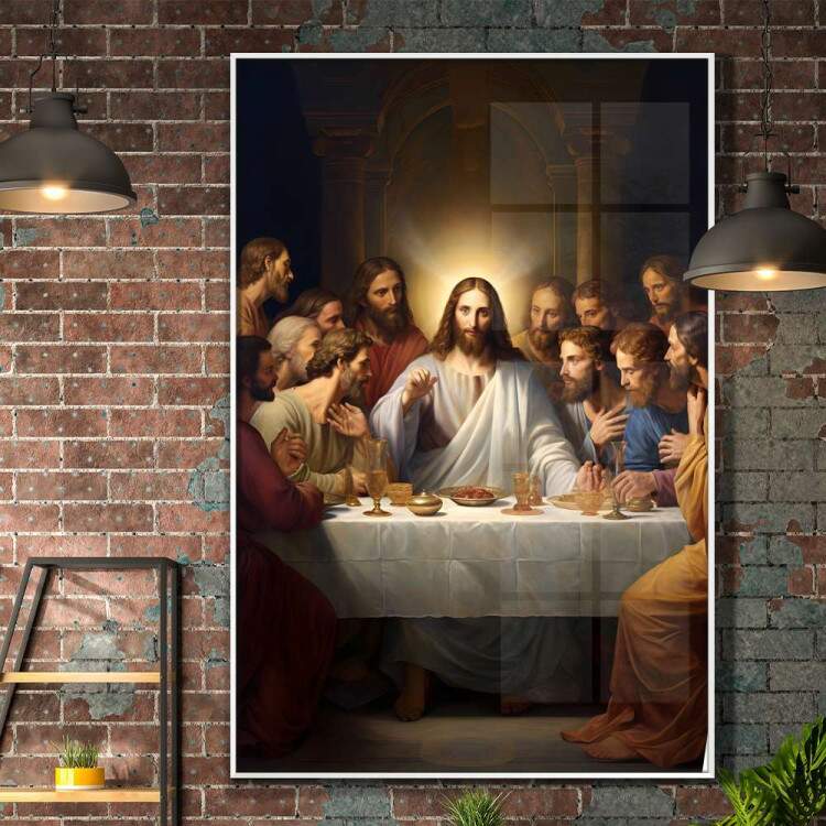 Quadro Decorativo Jesus Cristo na Mesa com Seus Discpulos