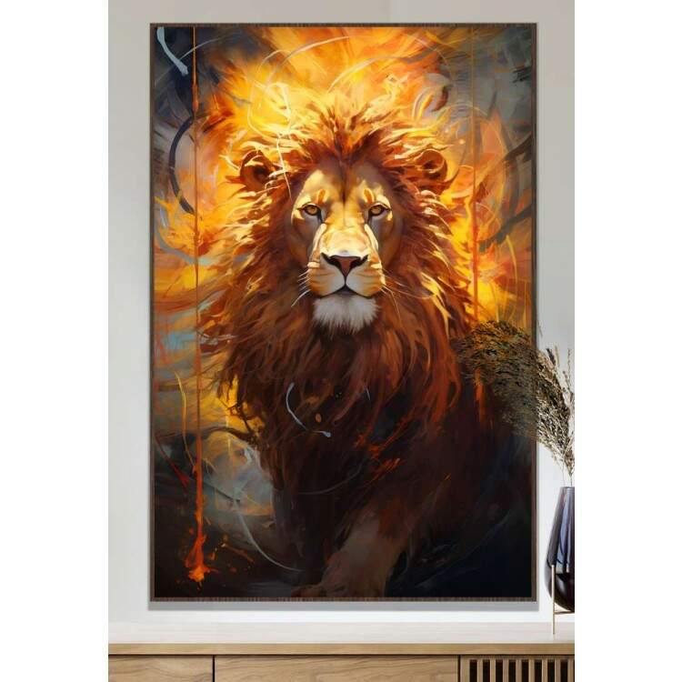 Quadro Decorativo Leo com Fundo de Fogo