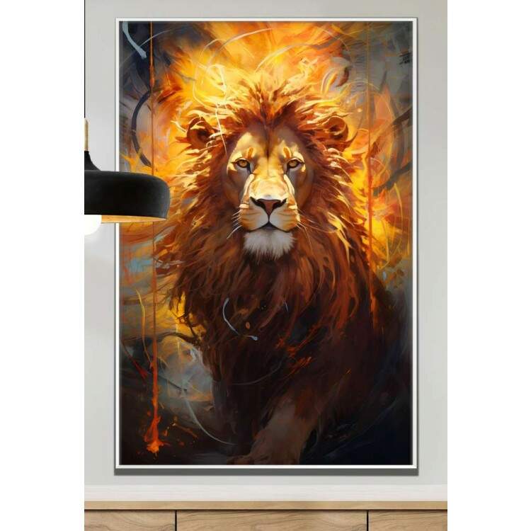 Quadro Decorativo Leo com Fundo de Fogo