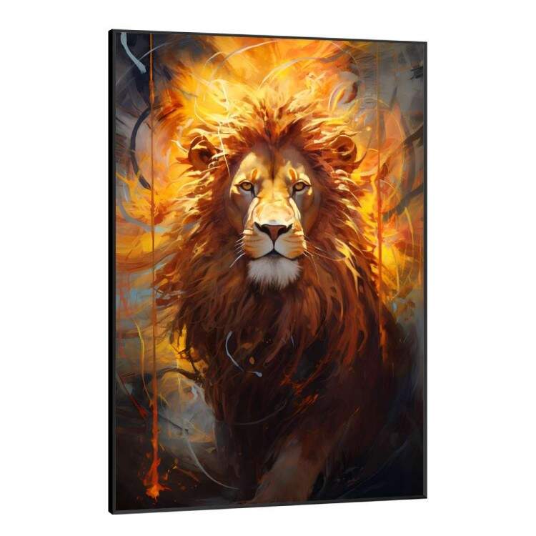 Quadro Decorativo Leo com Fundo de Fogo