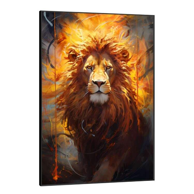 Quadro Decorativo Leo com Fundo de Fogo