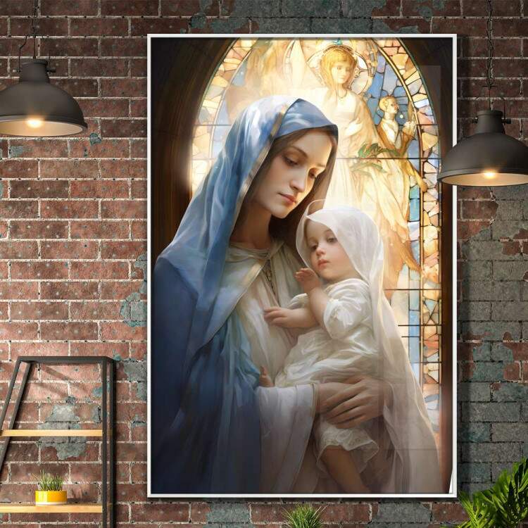 Quadro Decorativo Nossa Senhora da Abadia e Menino Jesus