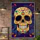 Quadro Decorativo Caveira Mexicana Amarela Fundo Azul