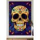Quadro Decorativo Caveira Mexicana Amarela Fundo Azul