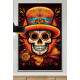 Quadro Decorativo Caveira Mexicana Branca Com Detalhes Laranjas
