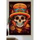 Quadro Decorativo Caveira Mexicana Branca Com Detalhes Laranjas