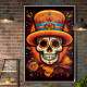 Quadro Decorativo Caveira Mexicana Branca Com Detalhes Laranjas
