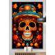 Quadro Decorativo Caveira Mexicana Laranja Com Chap�u Verde-�gua