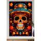 Quadro Decorativo Caveira Mexicana Laranja Com Chap�u Verde-�gua