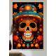 Quadro Decorativo Caveira Mexicana Laranja Com Chap�u Verde-�gua