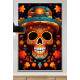 Quadro Decorativo Caveira Mexicana Laranja Com Chap�u Verde-�gua